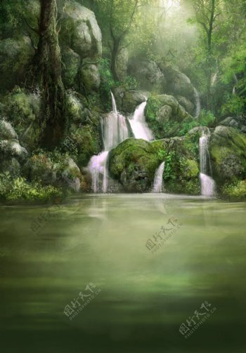 美丽小溪瀑布风景图片