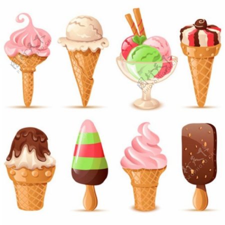彩色冰淇淋雪糕矢量图