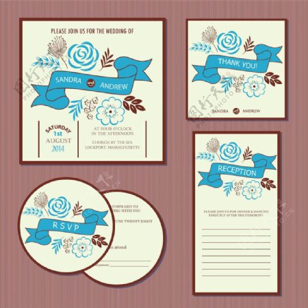 蓝色花朵婚礼卡片图片