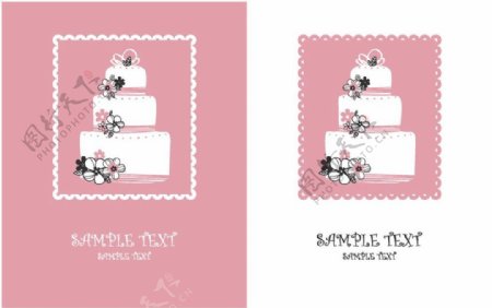 粉色花朵蛋糕婚礼贺卡图片