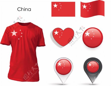 中国国旗元素t恤设计模板