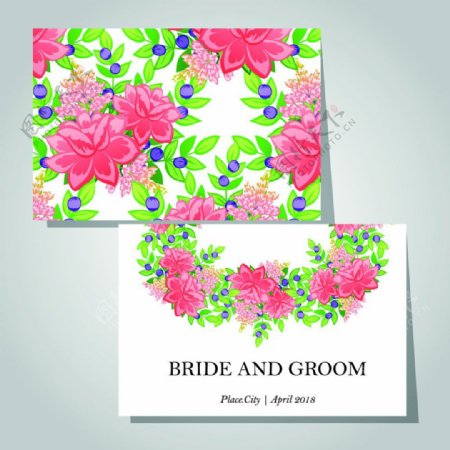 粉色花朵婚庆卡片模板下载