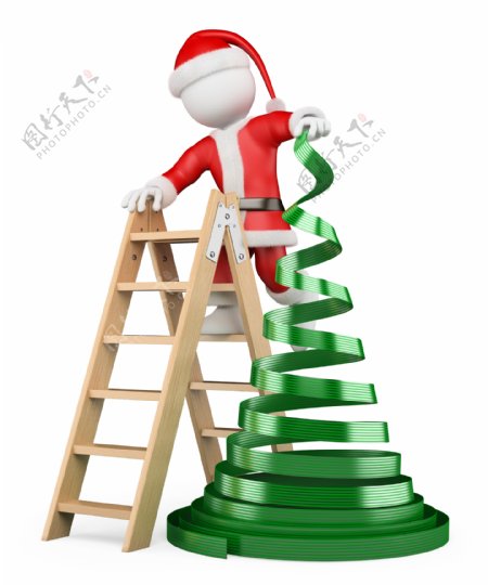 梯子上拿着丝带的圣诞老人图片