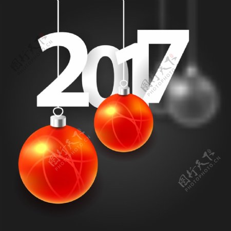 红色圣诞球和2017字体图片