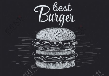 黑板手绘汉堡插画