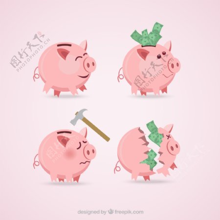 卡通粉色猪存钱罐