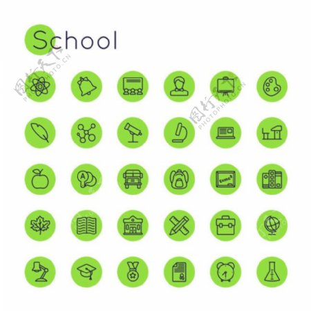 绿色学校按钮图标图片
