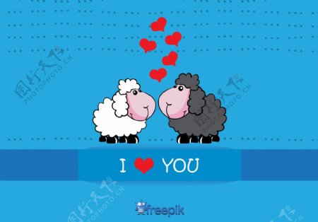 卡通羊接吻情人卡设计