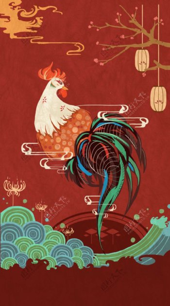 鸡年大吉红包封面贺卡古风海报中国风鸡元素