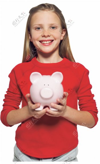 双手捧着猪钱猪的女孩图片