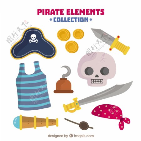 各种彩色海盗物品图标