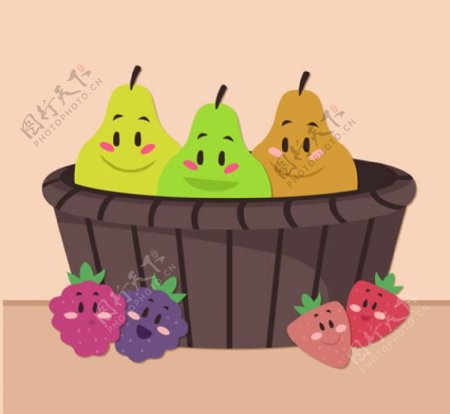 可爱水果和水果篮子