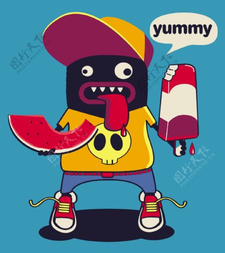 吃西瓜冰糕的怪物T恤印花