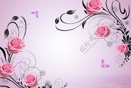 立体蝴蝶花卉背景墙装饰画