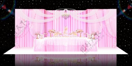 粉色布幔浪漫婚礼效果图甜品区