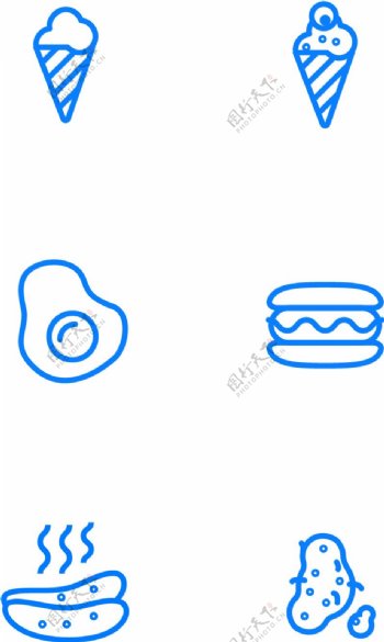 卡通食物类蓝色线条矢量图标ai源文件3