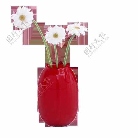 红色花瓶菊花插花