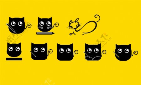 可爱卡通风黑色猫咪矢量图标