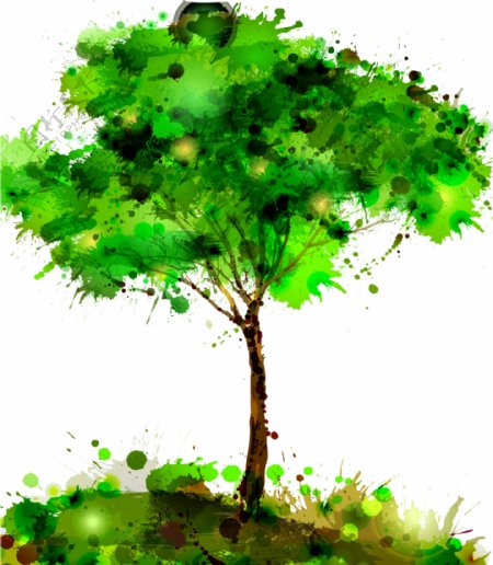 绿色水墨树