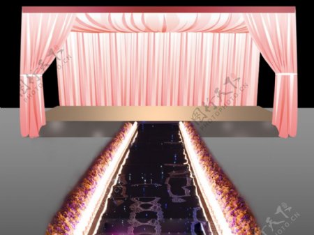 粉色婚礼效果图主题婚礼路引纱幔舞台