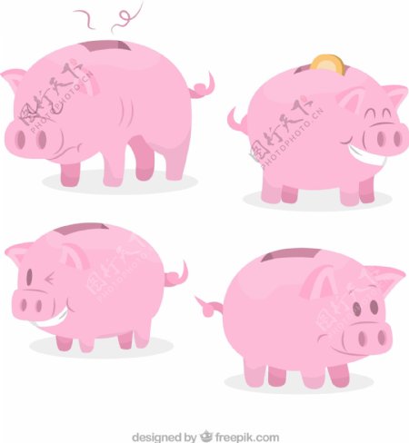 4款粉色猪存钱罐矢量素材