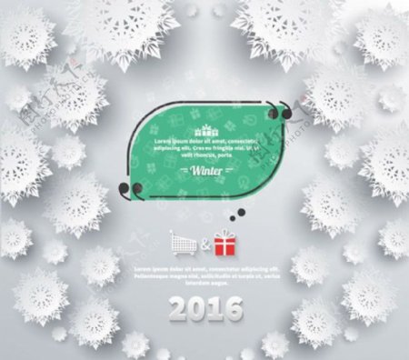 2016年冬季白色雪花贺卡矢量素材下载