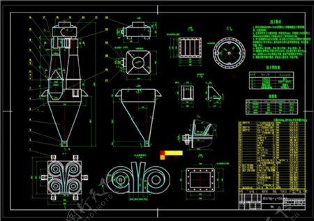 高效四联旋风分离器CAD机械图纸