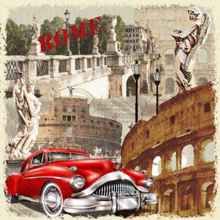 经典汽车和旅游古董海报矢量