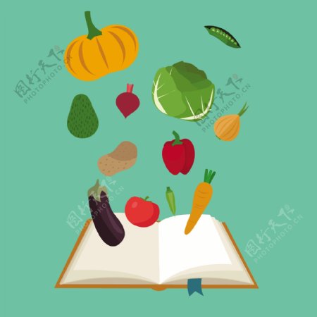 健康的蔬菜食物书本绿色背景