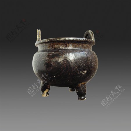 吉州窑褐釉鼎型香炉图片