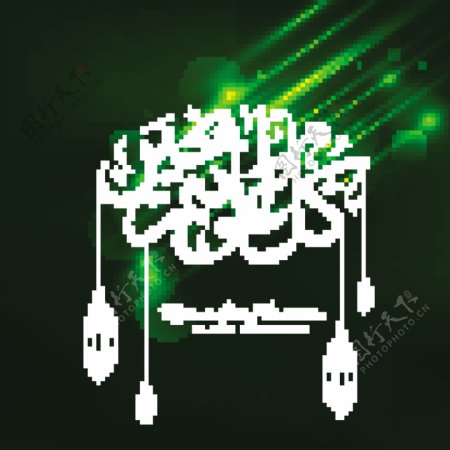 闪亮的绿色光效伊斯兰元素设计背景