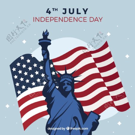 美国独立日自由女神像国旗背景