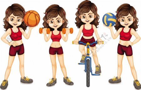 女运动员做不同的运动插画