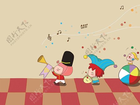 卡通可爱马戏团小丑演奏乐队图片