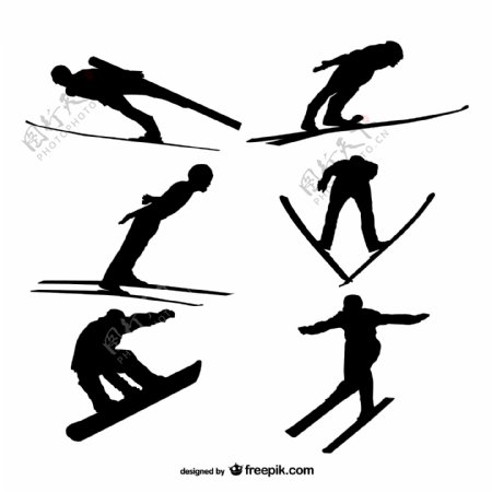 6款跳台滑雪人物剪影矢量素材