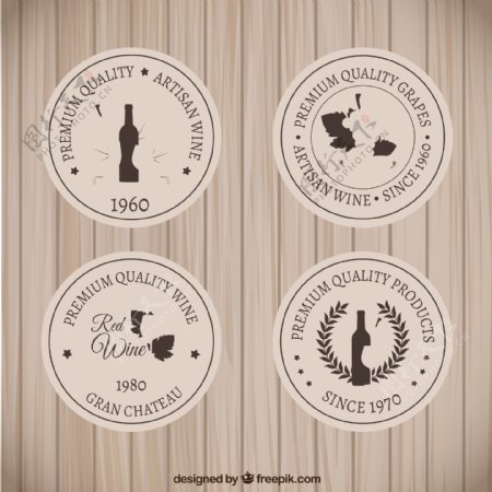 4款圆形葡萄酒标签矢量素材