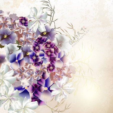 复古紫色花朵背景矢量素材下载