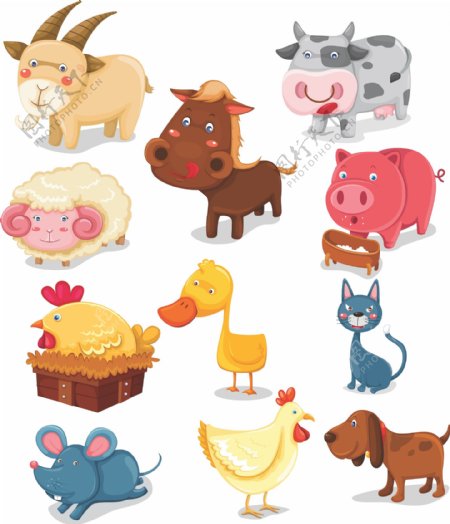 卡通农场动物矢量素材图片
