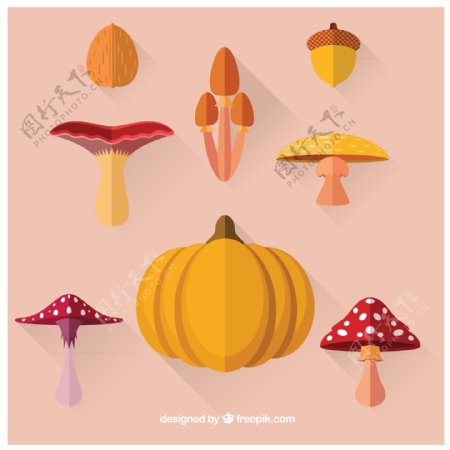 8款秋季蘑菇果实设计矢量素材