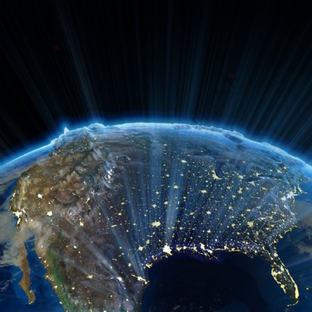 地球上散发光芒的亚洲大陆图片