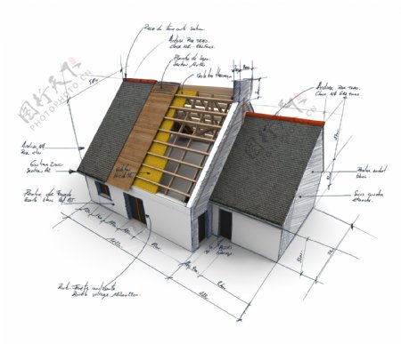 建筑图纸和房子