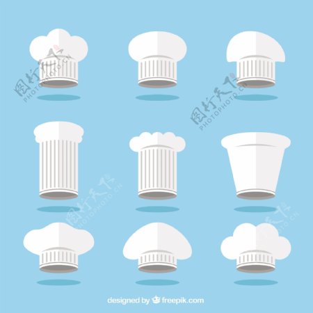 手绘扁平风格各种厨师帽矢量素材