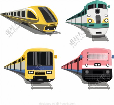 手绘四个现代火车图标