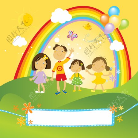 彩虹与卡通儿童图片