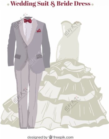 灰色的结婚礼服和新娘礼服荷叶边