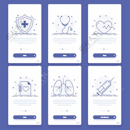 设置六个用户界面模板布局健康和医疗概念