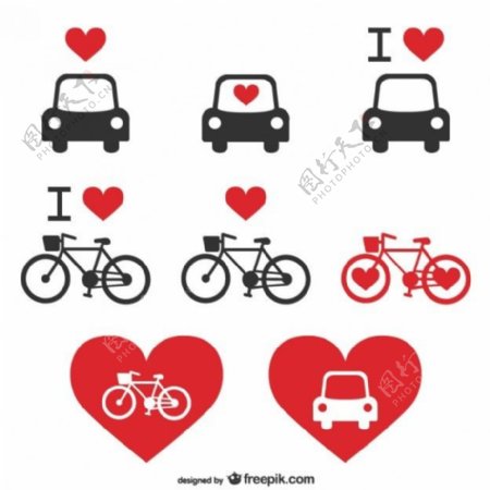 喜欢自行车和汽车图标