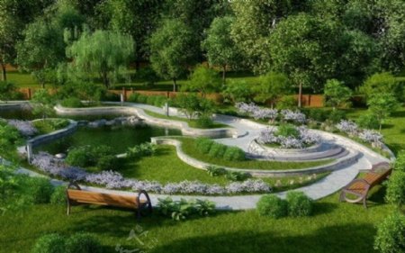 园林绿化设计园林模型公园场景带材质灯光
