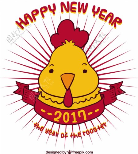 中国新年背景手绘小鸡