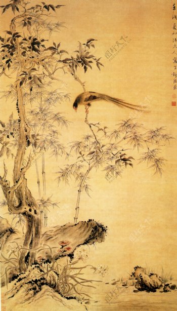 桂树绶带图花鸟画中国古画0451